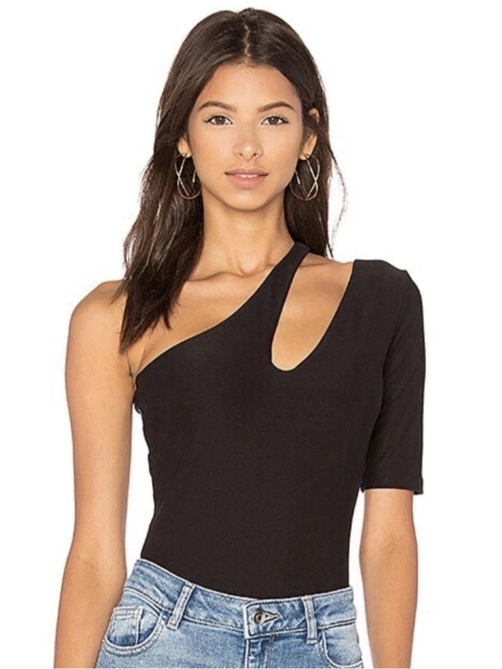 ALIX NYC Asymmetrical Bodysuit Sz S black Made in USA Stretch Modern Club